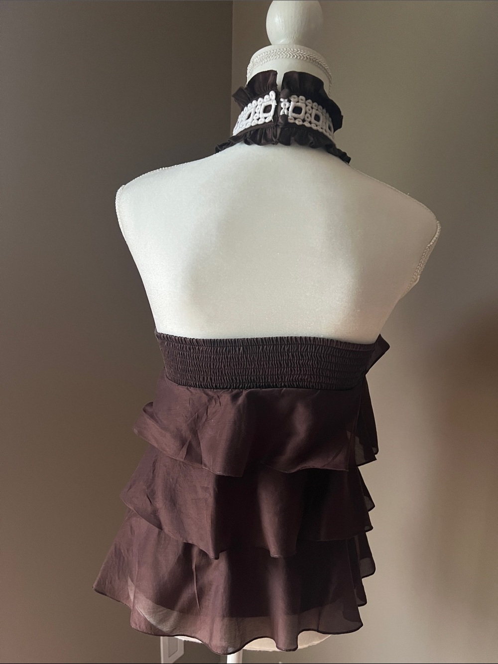 bebe Chocolate Brown Ruffle Halter Camisole - Picture 2 of 7